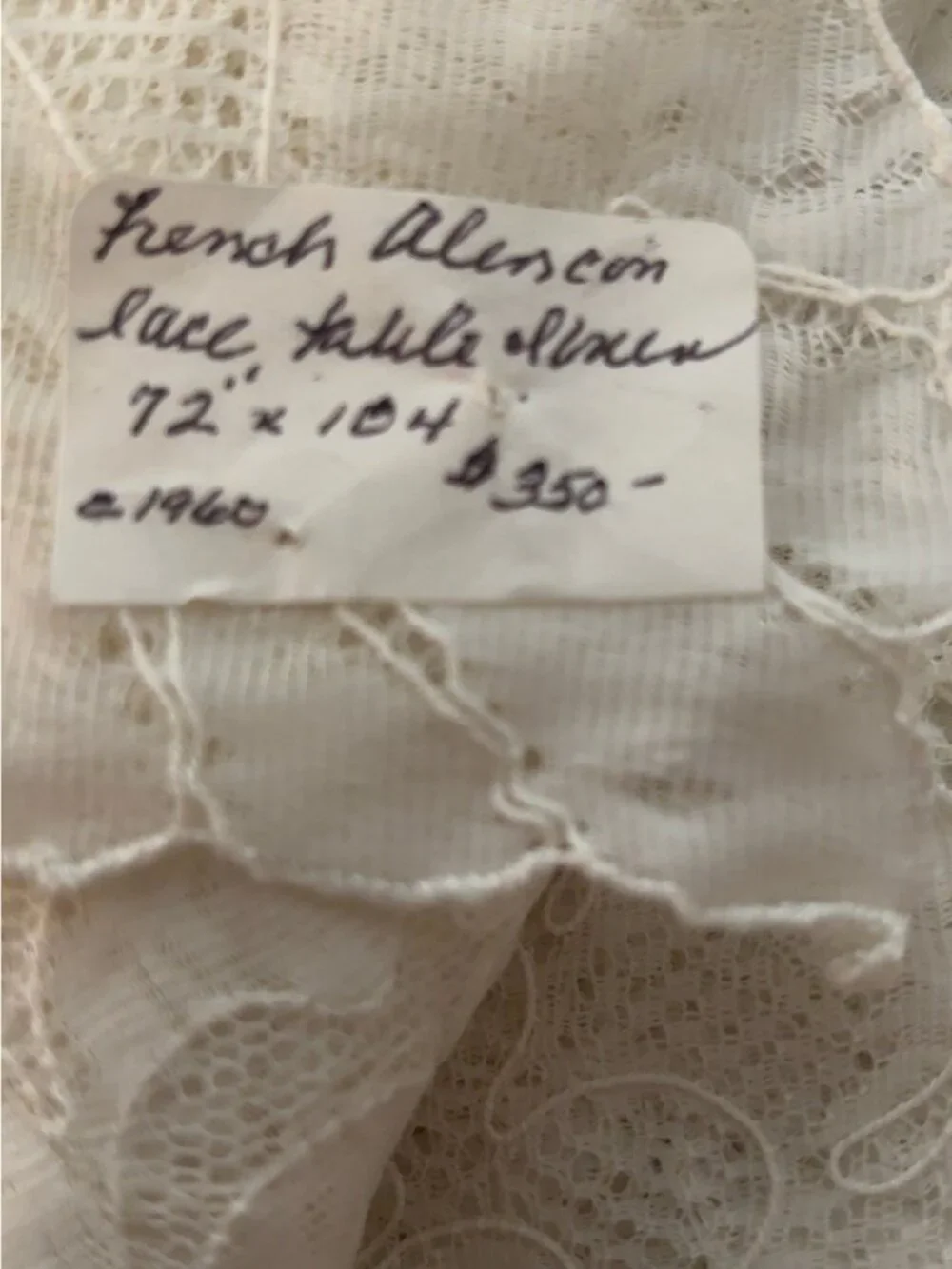 French Alençon Style Lace Tablecloth 72x104 Ivory Vintage Cottage Romantic